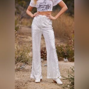 NWT 12th tribe Genevieve white sequin pants - size S